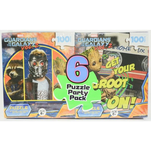 6 Puzzle Party Pack 100 Pcs Marvel Guardians Of Galaxy Spider Man Despicable Me - Picture 1 of 7